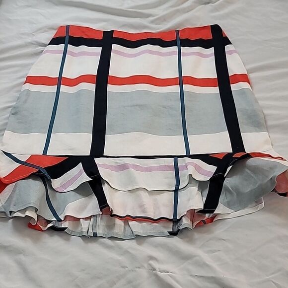 Ann Taylor Picnic Stripe Ruffle Hem Linen Blend Skirt - Picture 4 of 9